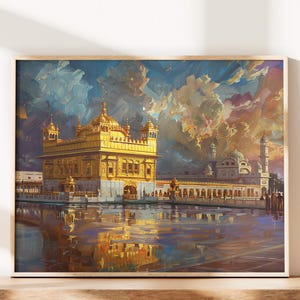 Arte Sikh Gurdwara Templo Dorado / Descarga digital / Arte mural sij Sikhismo Gurdwara Sahib Fondo de pantalla Regalo sij Decoración del hogar Arte Pintura al óleo