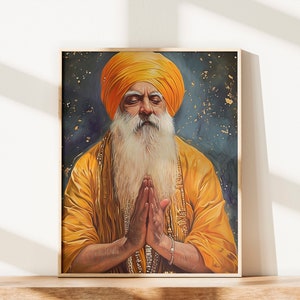 Sikh Guru Print Poster Sikh Wallpaper Oil Painting Sikh Wall Art Sikh Guru Portrait Sikh Gift Punjabi Religious Art