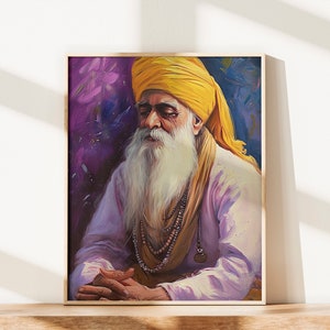 Sikh Guru Print Poster Sikh Wallpaper Oil Painting Sikh Wall Art Sikh Guru Portrait Sikh Gift Punjabi Religious Art