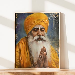 Sikh Guru Print Poster Sikh Wallpaper Oil Painting Sikh Wall Art Sikh Guru Portrait Sikh Gift Punjabi Religious Art