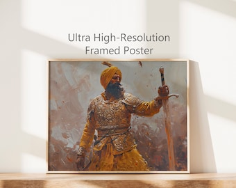 Valor grabado / Pintura al óleo / Póster sij enmarcado de más de 550 ppp / Arte mural sij / Impresiones sij / Regalos sij / Arte mural sij