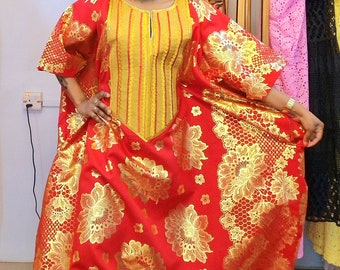 Boubou Ankara Damask / Boubou Brodé / Ready to Wear Bubu / Boubou en Wax / Robe Ample en Wax / Robe Wax Rouge / Robe avec Foulard