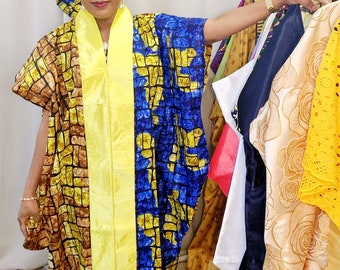 Trendy Ankara Wax Boubou / Patterned Boubou / Ready to Wear Bubu / Wax Boubou / Yellow / Blue Boubou / African Dress