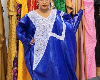 African Dress / Blue African Kaftan / Bazin Lace / Bubu Royal Blue / Large African Boubou / Trendy Boubou