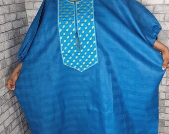 Robe Africaine / Kaftan Africaine Bleu / Bazin  Brodé / Bubu Royal Blue/ Grand Boubou Africain / Boubou Tendance