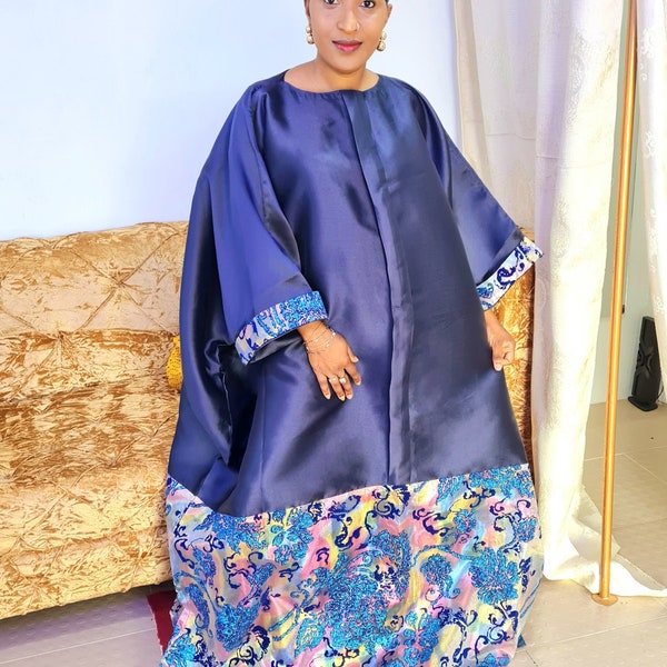 Robe Ample Modeste / Boubou Mikado Damas / Damask Bubu / Ensemble luxueux / Robe Caftan / Robe en Soie Mikado / Robe Modeste en Tissu Wax