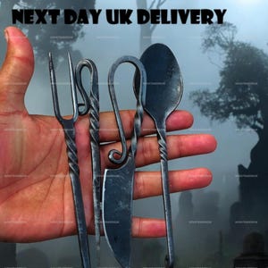 Twisted Handle Black Silverware Set – Hand-Forged Medieval Cutlery | Perfect Present for Rustic Home or Wedding