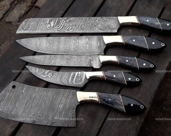 Damascus CHEF Set mit 5 Teilen, kundenspezifisches handgemachtes Chef-SET, handgemachtes Damaskus-Kochset, personalisiertes Geschenk für Mutter, GESCHENK