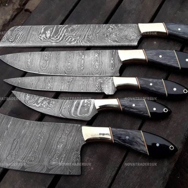 Damascus CHEF Set Of 5 Piceces ,Custom Handmade Chef SET , Handmade Damascus Chef Set ,Personalized Gift For Mother , GIFT