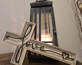 Arte de pared con cruz religiosa con amor en escritura para colgar en la pared