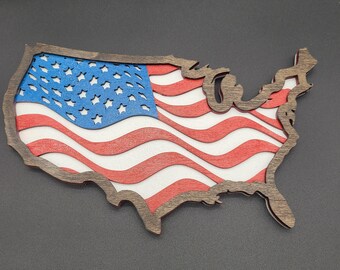 Bandera estadounidense de madera en 3D para colgar en la pared - Regalo patriótico