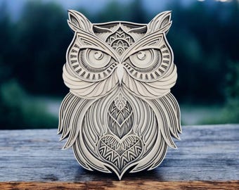Mandala de búho de madera cortada con láser para colgar en la pared, decoración neutra