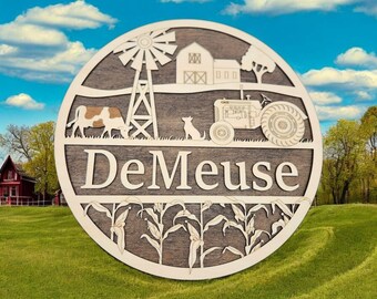 Placa de madera personalizada con escena de granja y nombre personalizado