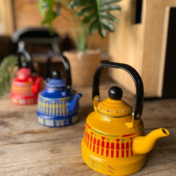 Funky retro boho enamel camping kettle