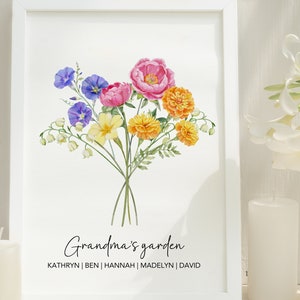 Personalized Birth Flower Bouquet Print: Family Keepsake (Digital Download)