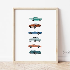 Retro Cars Nursery Print, Baby Boy Wall Art, Transportation Art Print, Race Car Nursery Decor, Cars Playroom Print, Baby Gift Boy Room Decor