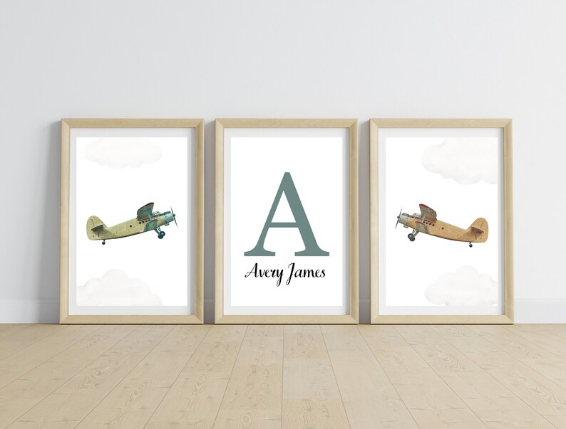 Personalised Airplane Nursery Wall Art Printable Custom Name Nursery