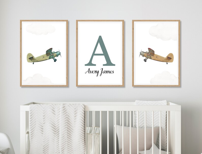 Personalised Airplane Nursery Wall Art Printable Custom Name Nursery