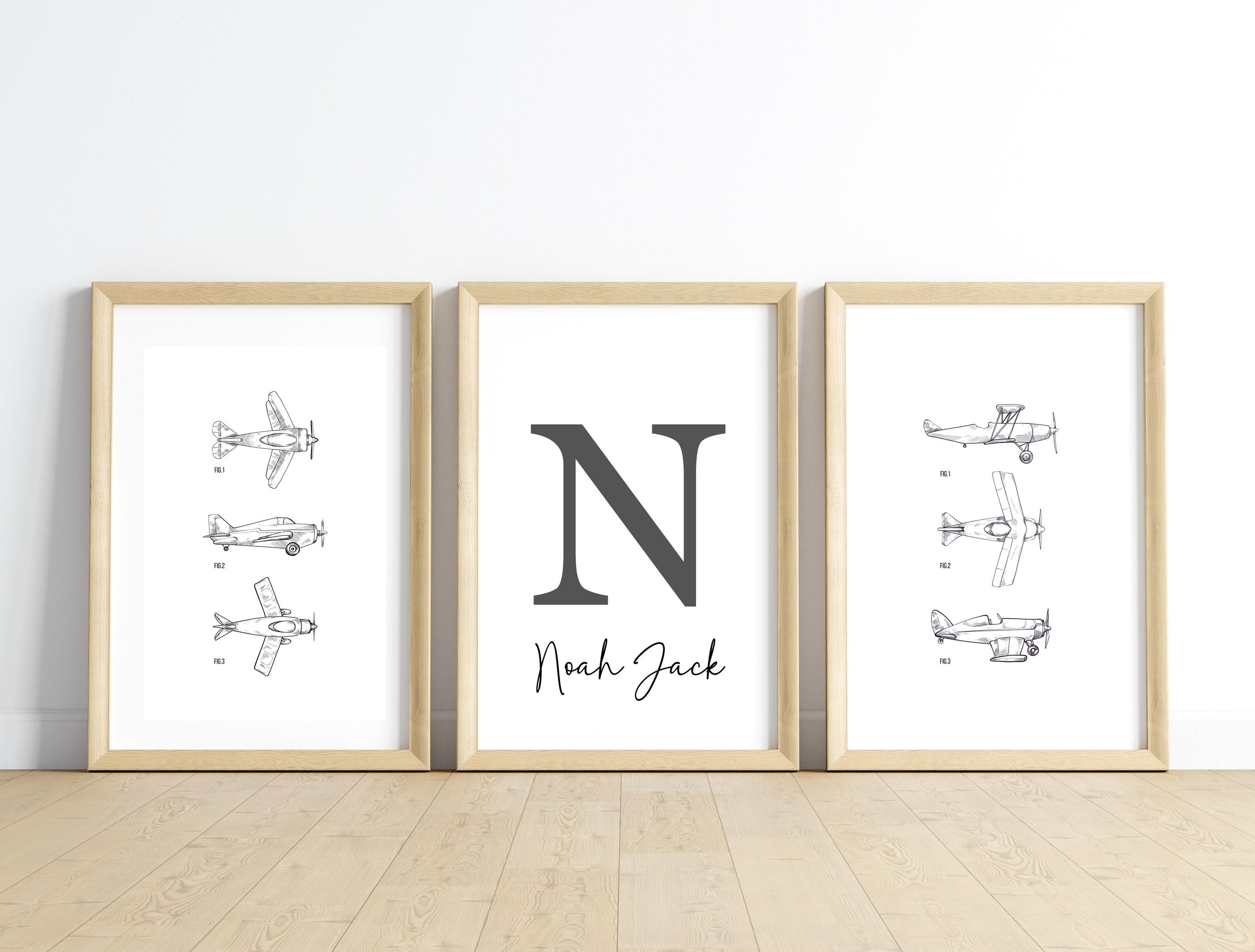 Vintage Airplane Nursery Wall Art, Personalized Boys Room Decor ...