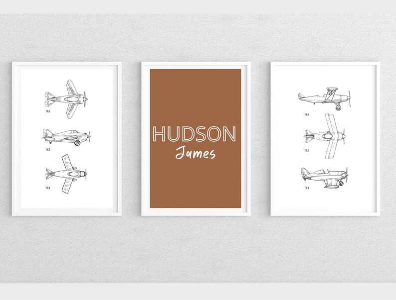 Custom Nursery Airplane Prints, Toddler Boy Wall Prints, Baby Name