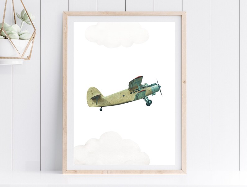 Personalised Airplane Nursery Wall Art Printable Custom Name Nursery