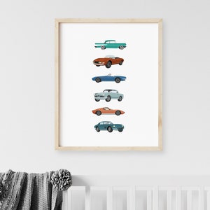 Stacked Cars Nursery Print, Toddler Boy Wall Art, Transportation Art Print, Retro Car Nursery Decor Cars Playroom Print Baby Boy Room Decor