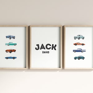 Personalized Retro Cars Nursery Wall Art Printable Custom Name Nursery Decor Boys Room Decoration Vintage Car Wall Prints Baby Gift Boy