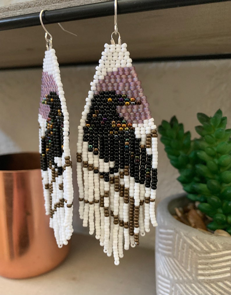 Megan Raven Fringe Earring // Beaded Crow Earring // Hand Etsy