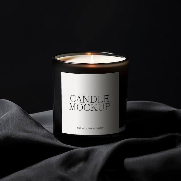 Black Candle Label Mockup, Scented Candle Mockup, Candle Mockup PSD, Mock Up Candle, Luxury Candle Mockup, Black Candle Jar Mock Up