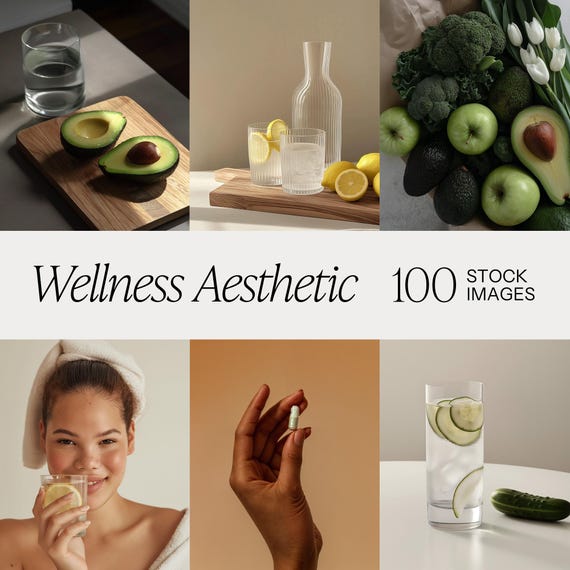 100 Wellness Stock Photos Bundle | Health, Self-Care, Supplement & Lifestyle Digital Images | Natural, Minimalist Aesthetic