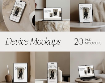 20 Aesthetic Digital Product Mockups: MacBook Air Mockup, iPhone 15, iPad, Laptop, Tablet, Computer Screen, Website, Device Mockups