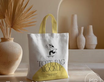 Maqueta realista de bolso tote de lona con objeto inteligente, maqueta de producto POD, archivo PSD de Photoshop Photopea