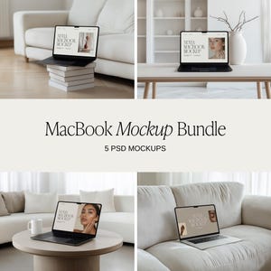 5 Aesthetic MacBook Mockup Bundle: MacBook Screen Mockup, Modern Laptop Mockup, Website Mockup, Apple Device Mockups, Digital Product
