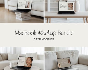 5 Aesthetic MacBook Mockup Bundle: MacBook Screen Mockup, Modern Laptop Mockup, Website Mockup, Apple Device Mockups, Digital Product