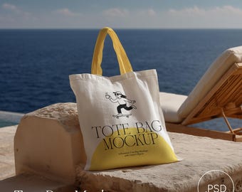 Maqueta de bolso de lona para playa con objeto inteligente, maqueta realista de producto POD, archivo PSD de Photoshop Photopea