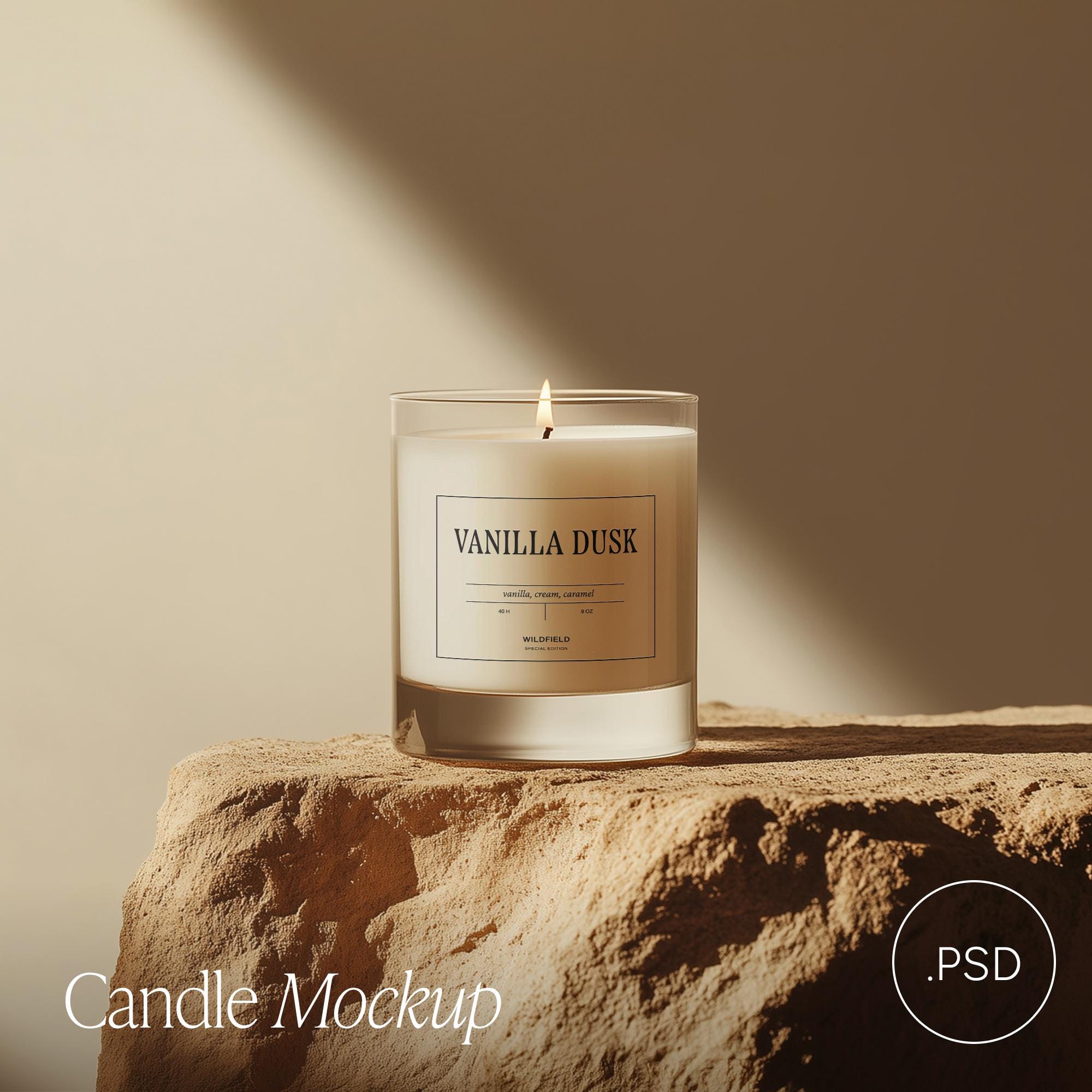 Minimalistic Candle Jar Mockup | Transparent Glass Candle Mockup | Aesthetic Candle Branding Mockup | White Candle Label Mockup PSD