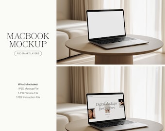 美しいMacBookモックアップ | ラップトップモックアップ | ウェブサイトモックアップ | リアルなAppleデバイス | デジタル製品 | Etsyリスティングモックアップ | モダン | PSD