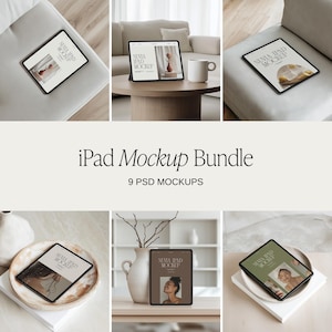 9 Aesthetic iPad Mockup Bundle: iPad Screen Mockup, eBook Mockup, Tablet, Website Mockup, Apple Device Mockups, Digital Product Mockup