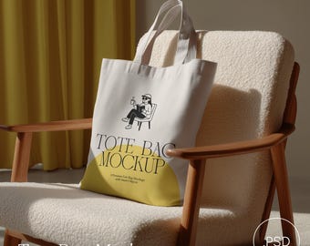 Maqueta realista de bolso tote de lona con objeto inteligente, maqueta de producto POD, archivo PSD de Photoshop Photopea