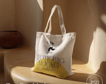 Maqueta realista de bolso tote de lona neutra con objeto inteligente, maqueta de producto POD, archivo PSD de Photoshop Photopea