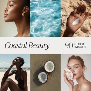 90 Coastal Beauty Stock Images Collection, Ocean Skincare Stock Photos, Beauty Stock Photos, Diverse Women, Digital Stock Images Bundle