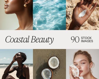 90 Coastal Beauty Stock Images Collection, Ocean Skincare Stock Photos, Beauty Stock Photos, Diverse Women, Digital Stock Images Bundle
