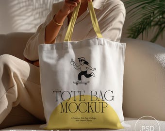 Maqueta realista de bolso tote de lona con objeto inteligente, maqueta de producto POD, archivo PSD de Photoshop Photopea