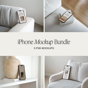 5 Aesthetic iPhone Screen Mockup Bundle: iPhone 15 Screen Mockup, Smartphone, Website Mockup, Apple Device Mockups, Digital Product Mockup