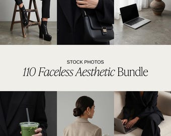 110 Faceless Business Woman Stock Photos, Moody Aesthetic Image Bundle, Dark Neutral Lifestyle, Female Entrepreneur, MRR PLR