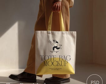 Maqueta realista de bolso tote de lona con objeto inteligente, maqueta de producto POD, archivo PSD de Photoshop Photopea