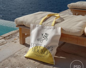 Maqueta de bolso de lona para playa con objeto inteligente, maqueta realista de producto POD, archivo PSD de Photoshop Photopea