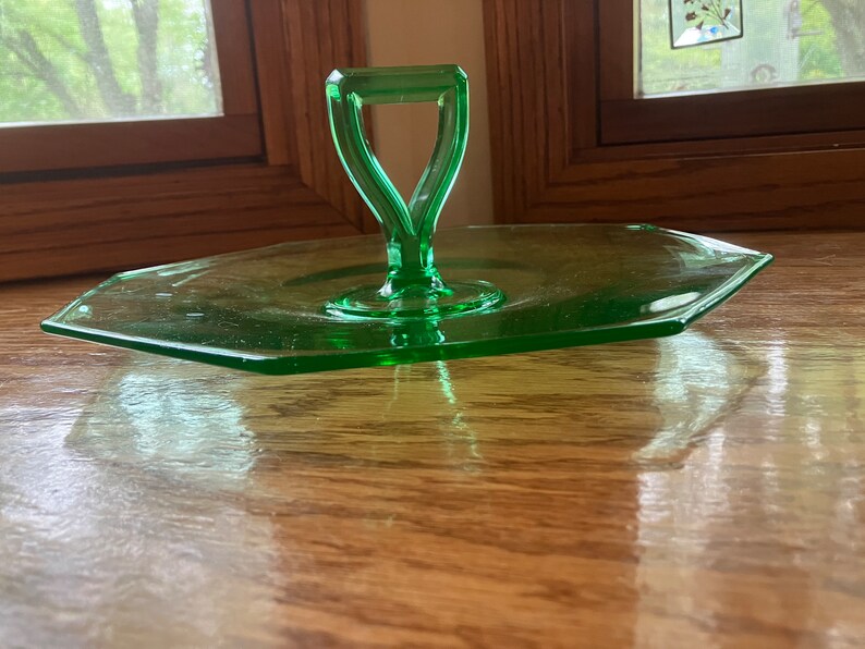 Uranium Serving Tray Depression Glass Art Deco Handled Octagon Etsy