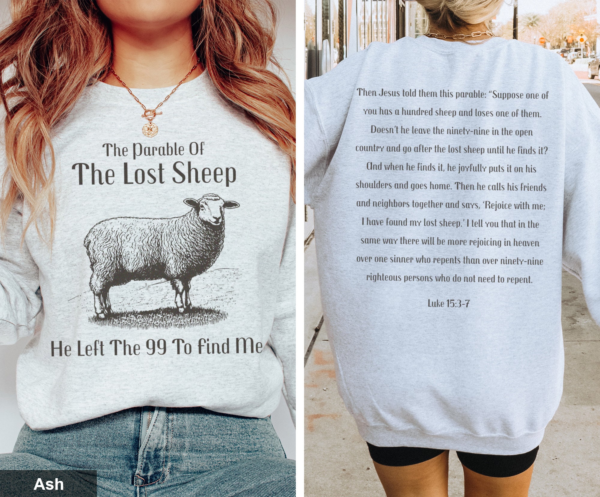 The Parable of the Lost Sheep Sweatshirt Luke 15:3-7 Bible Scriptures ...