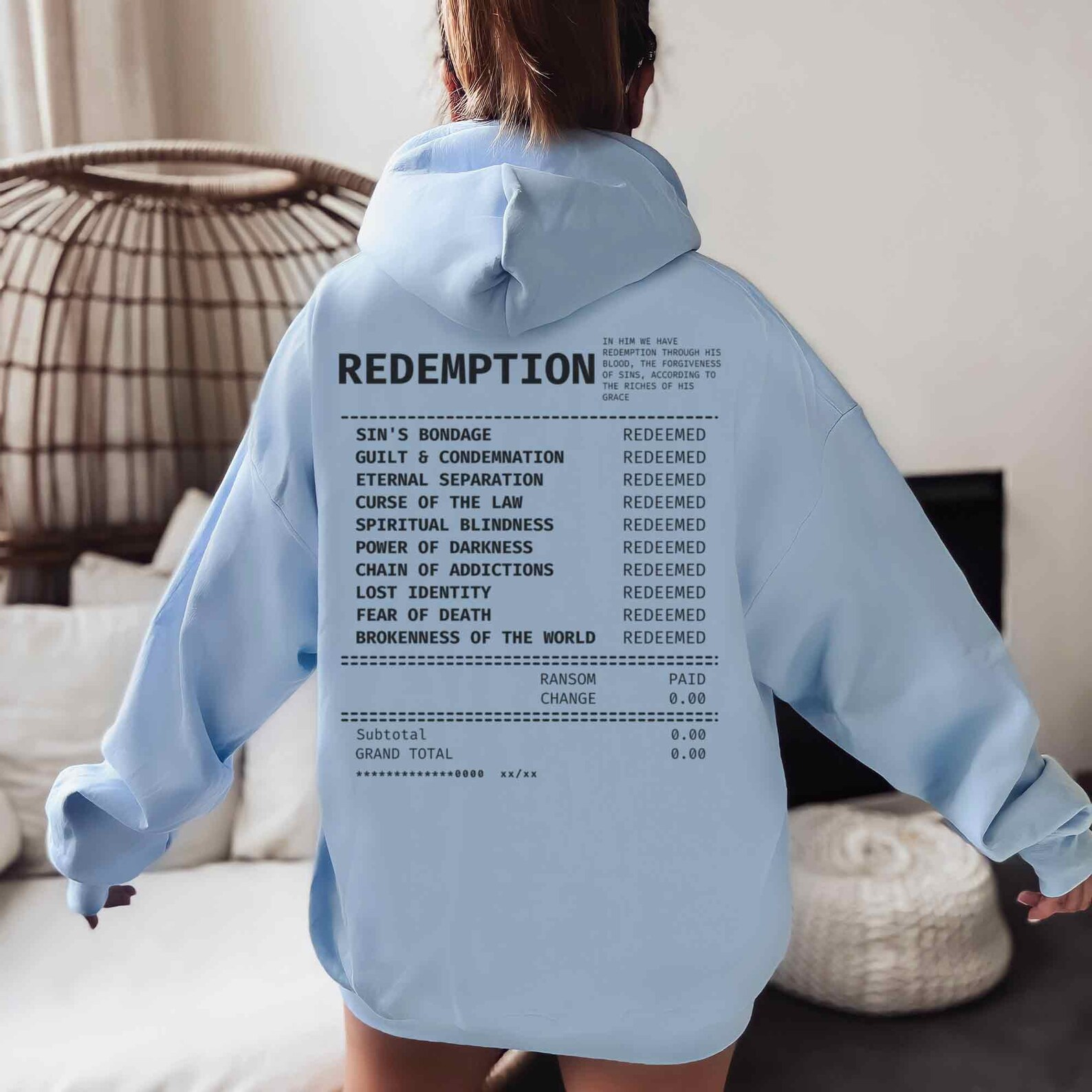Redeemed Hoodie Christian Receipt Hoodie Bible Verse Hoodie - Etsy